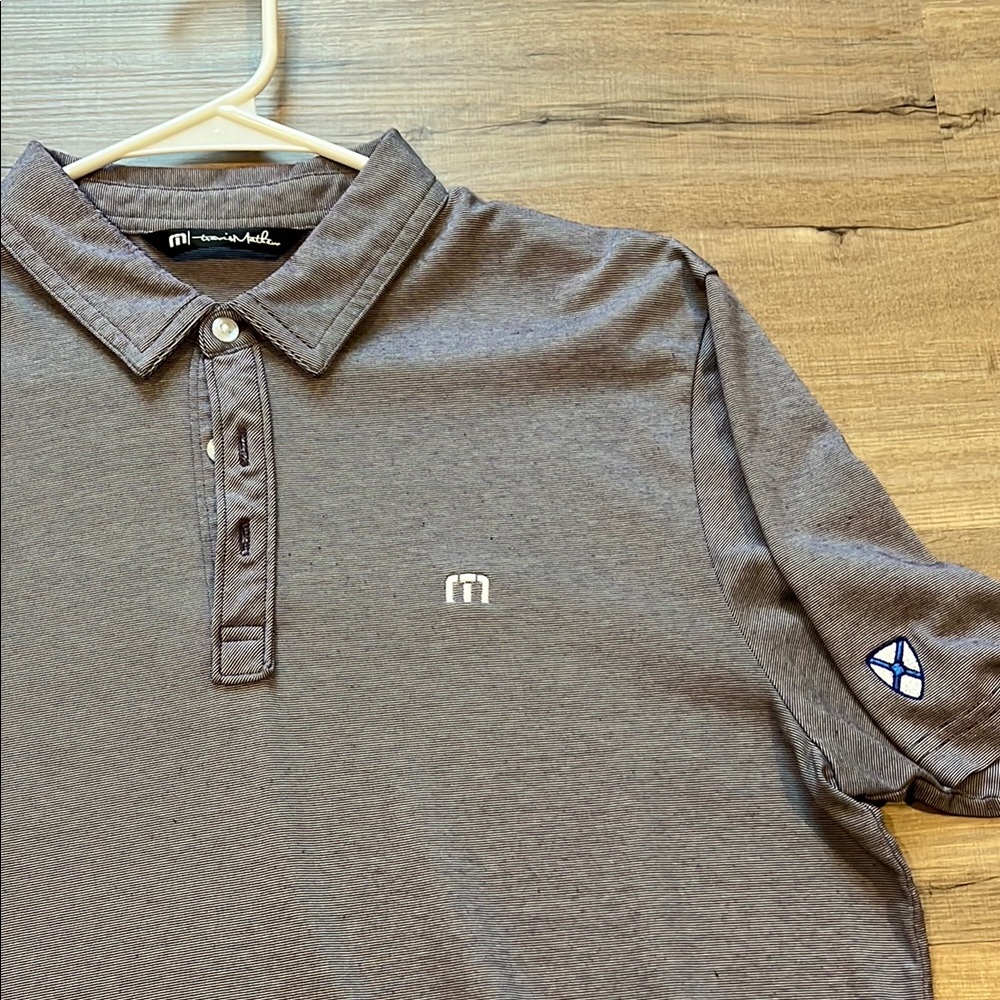 Travis Mathew PurpleWhite Polo Shirt with Carolina Country Club logo